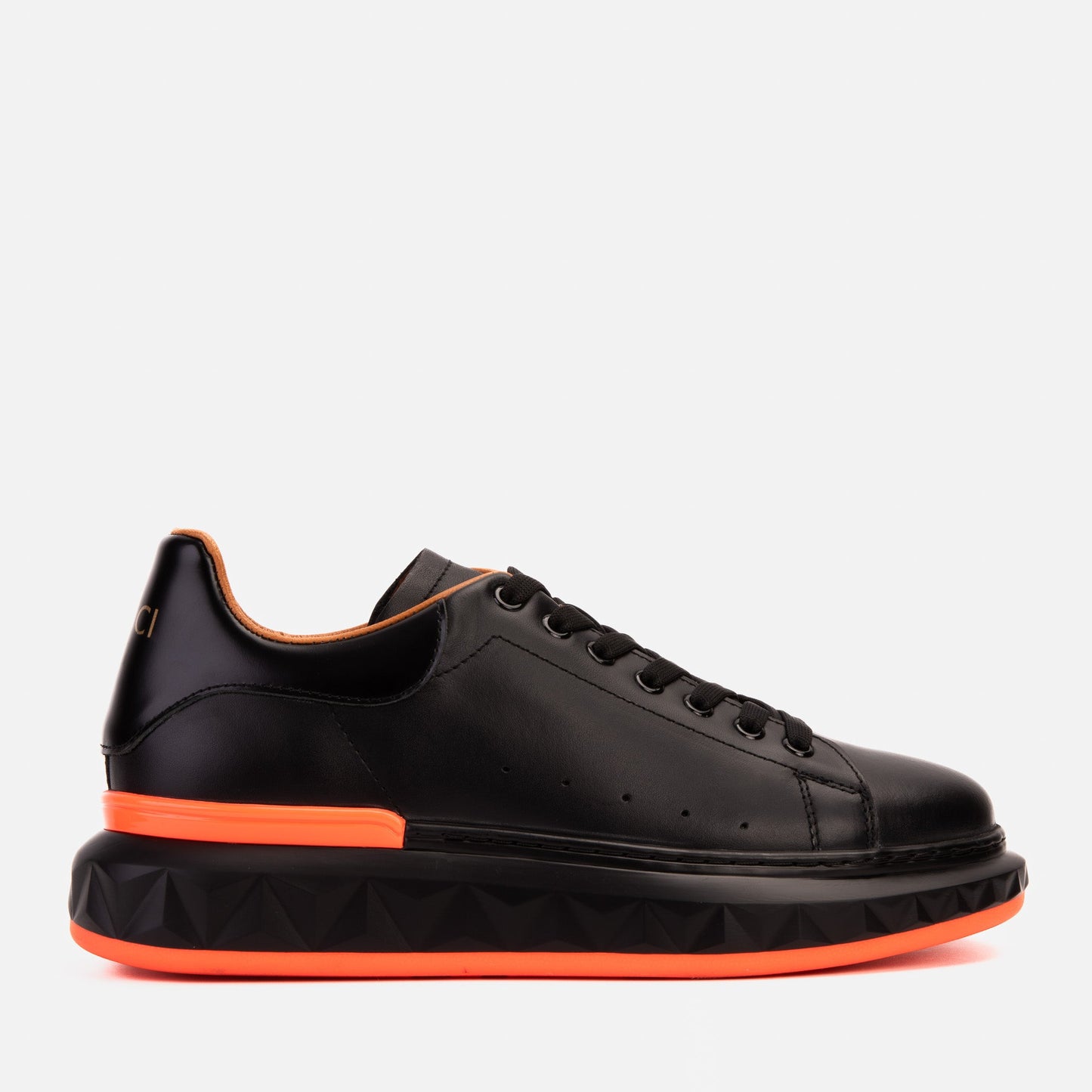 The Linq Black & Orange Leather Men Sneaker