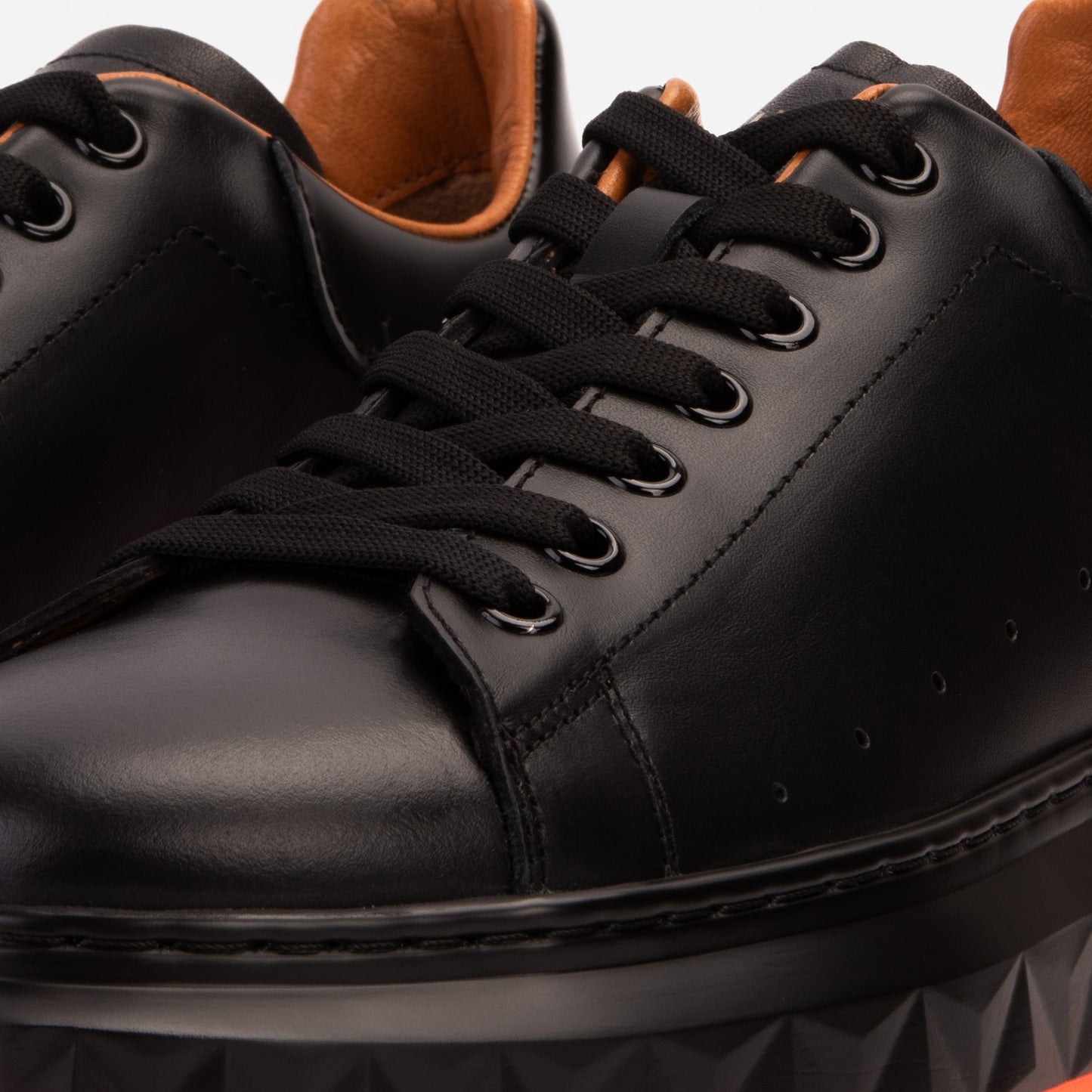 The Linq Black & Orange Leather Men Sneaker