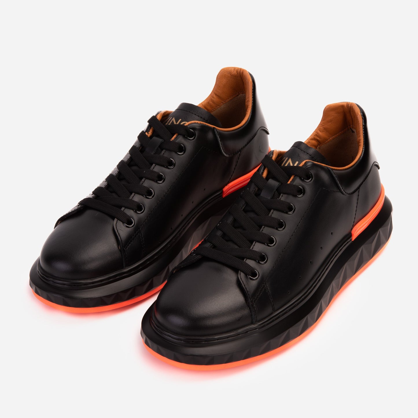 The Linq Black & Orange Leather Men Sneaker