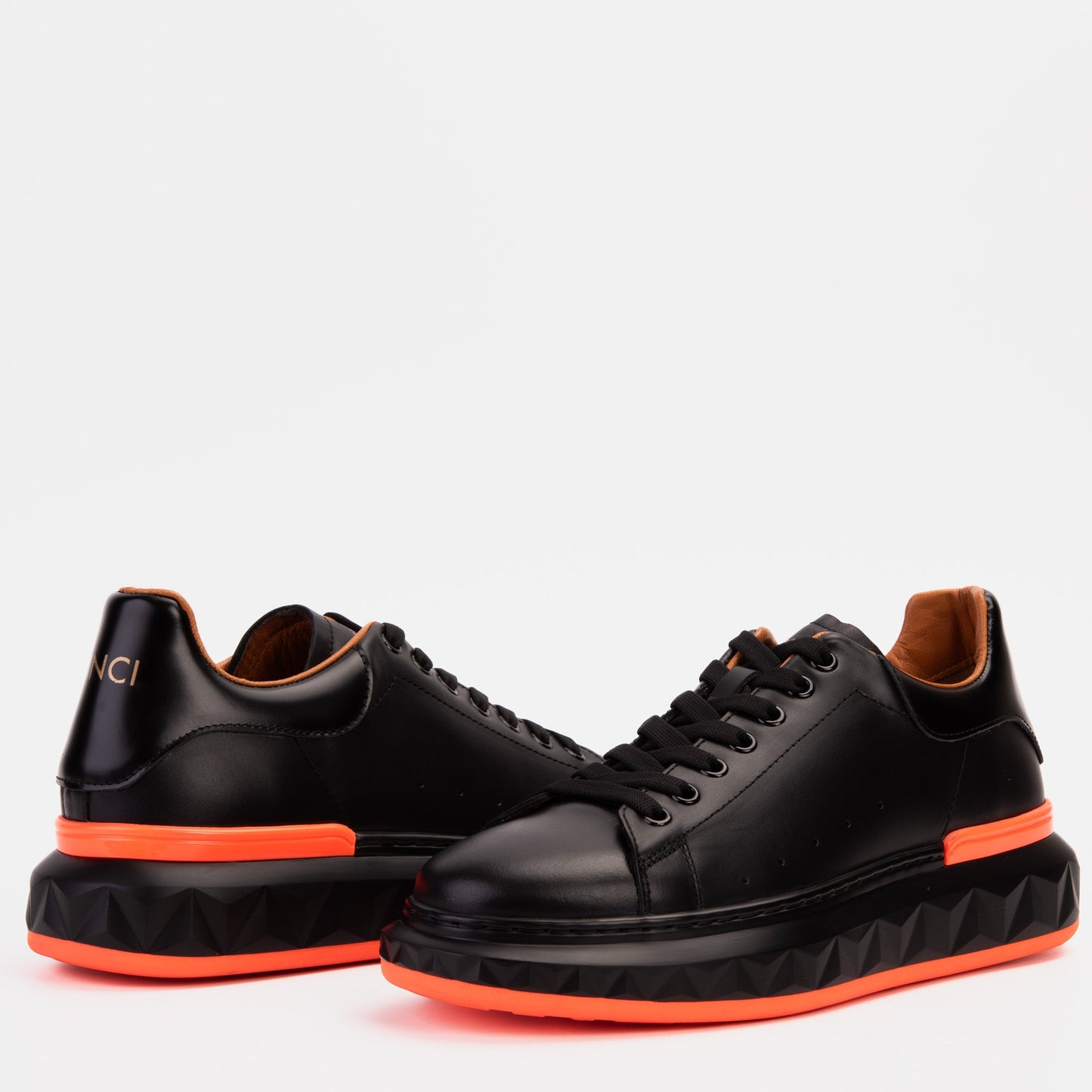 The Linq Black & Orange Leather Men Sneaker