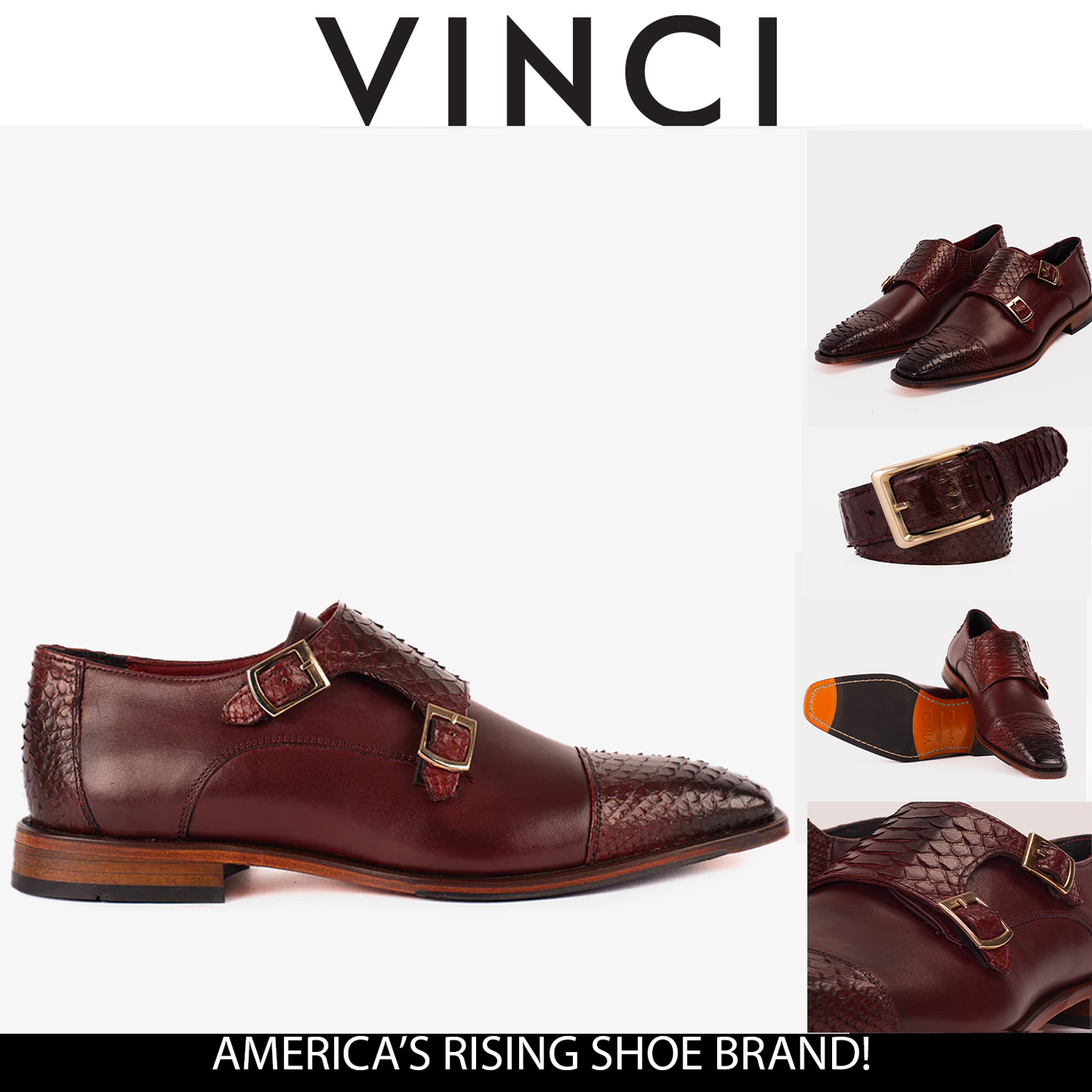The Bishkek Burgundy Leather Cap Toe Double Monk Strap Men Shoe