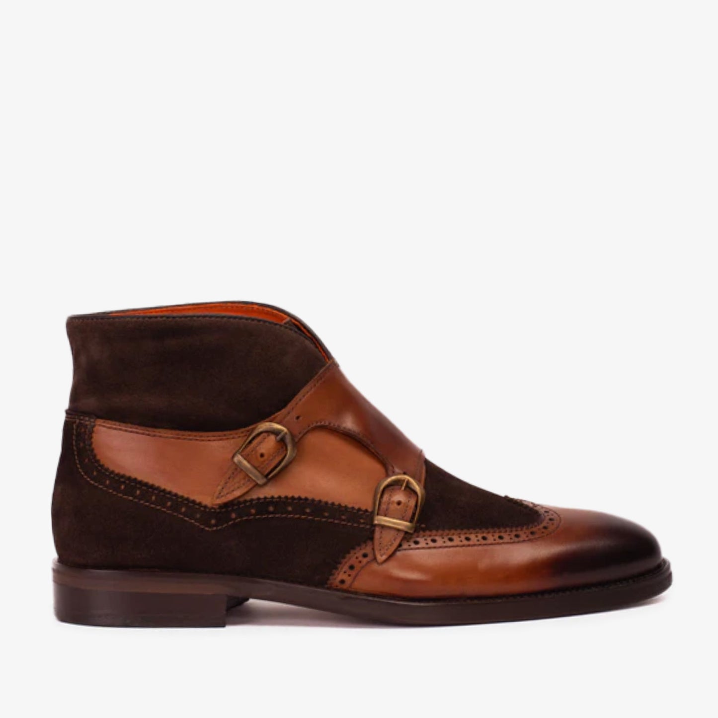 The Albus Tan Leather & Suede Double Strap Monk Brogue Men Boot