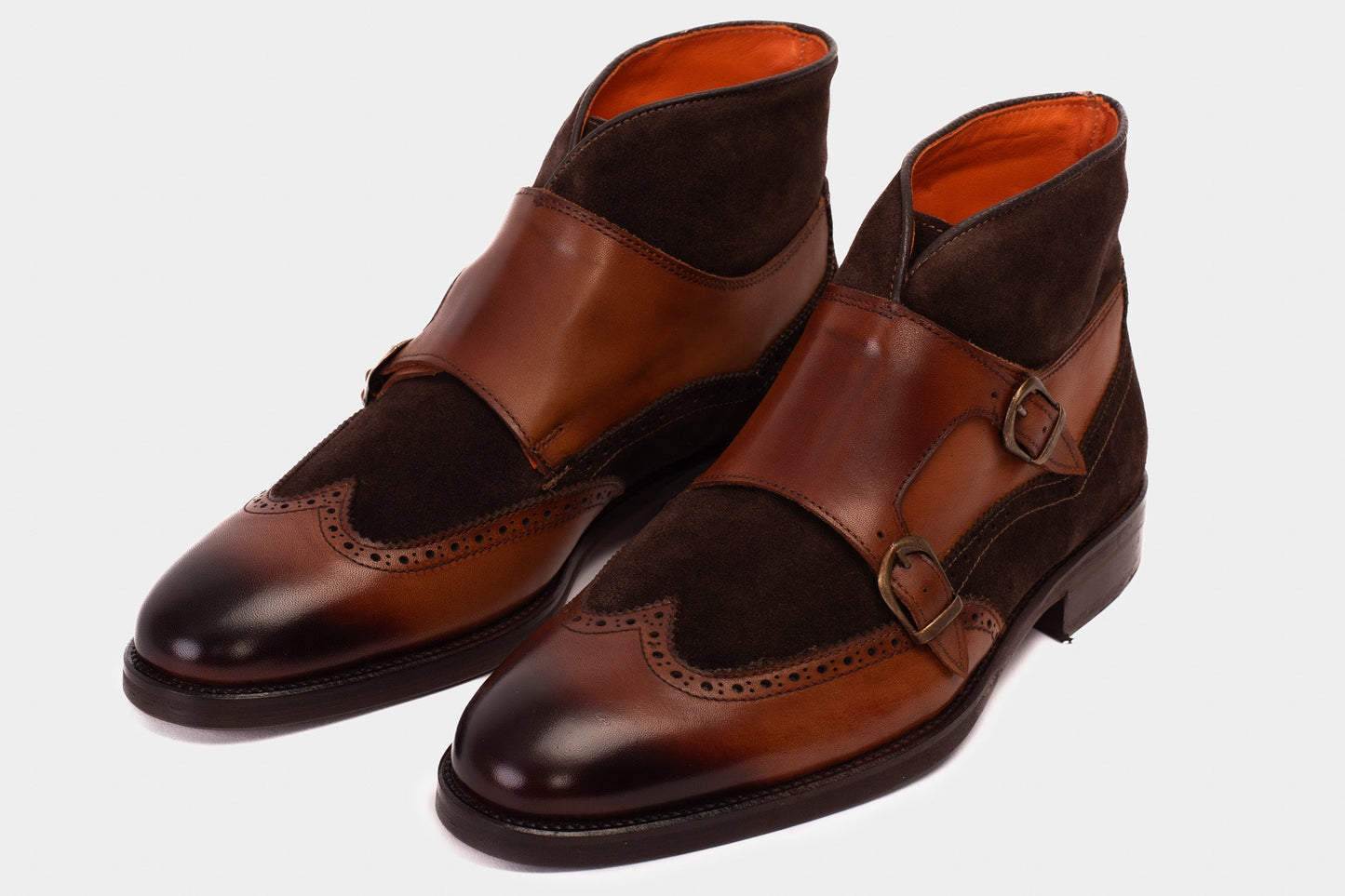 The Albus Tan Leather & Suede Double Strap Monk Brogue Men Boot