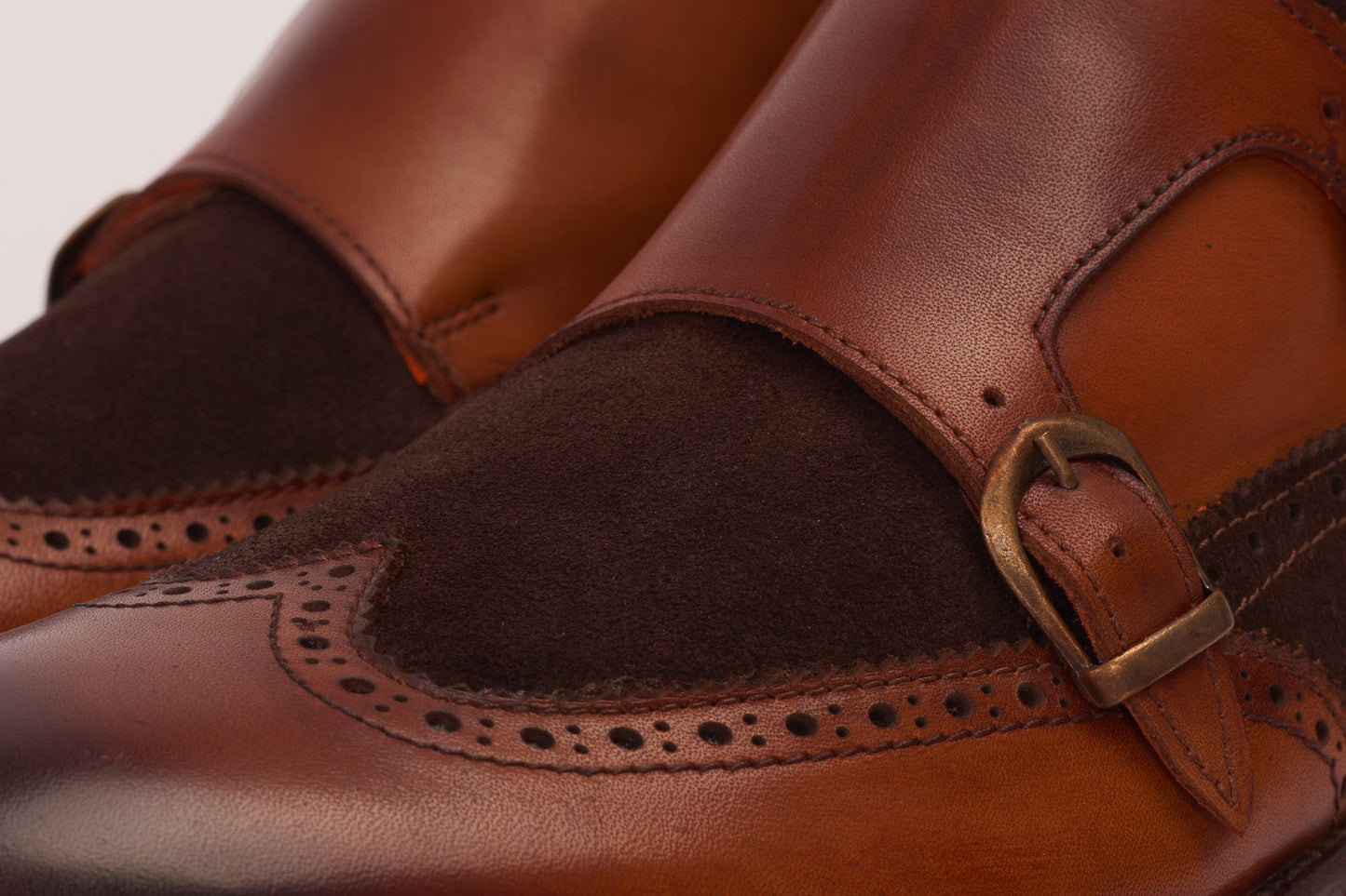 The Albus Tan Leather & Suede Double Strap Monk Brogue Men Boot