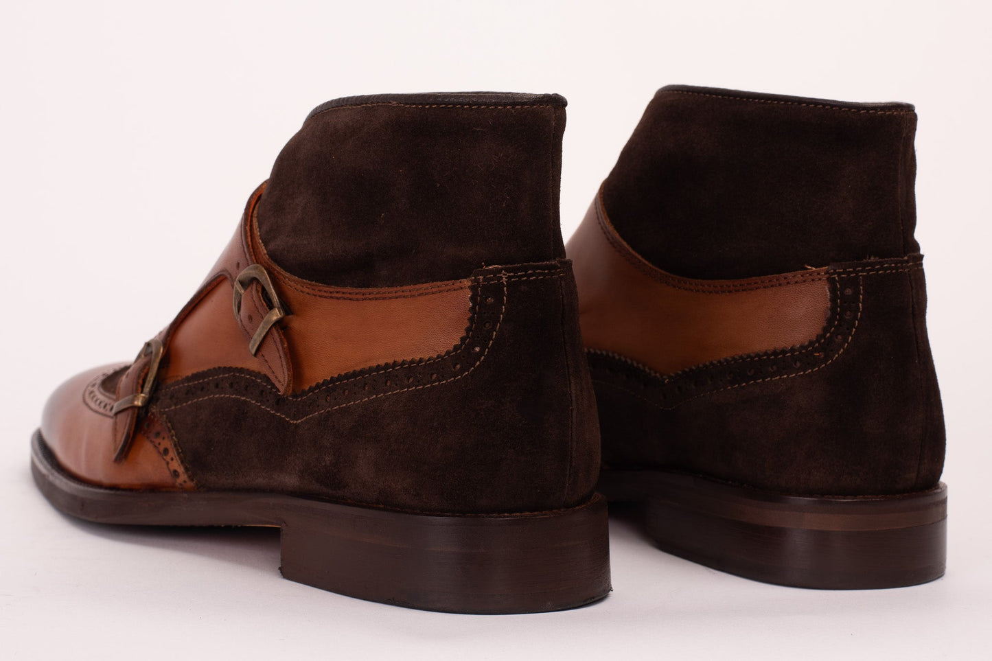The Albus Tan Leather & Suede Double Strap Monk Brogue Men Boot