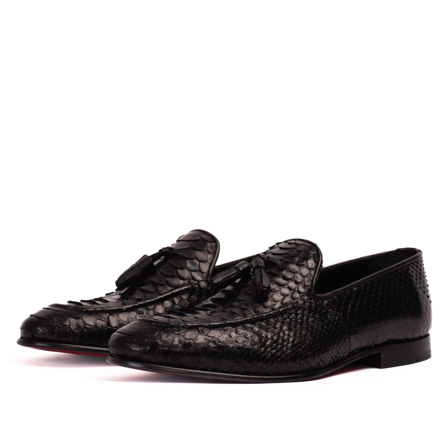 The Bethesda Black Pyhtn Skin Leather Tassel Loafer Men Shoe