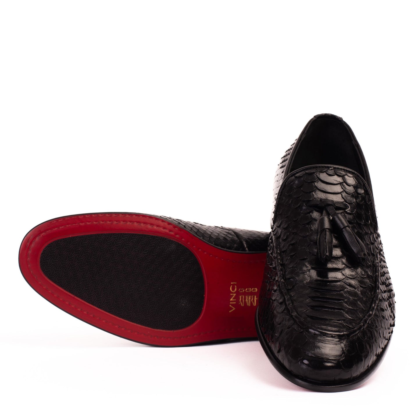 The Bethesda Black Pyhtn Skin Leather Tassel Loafer Men Shoe