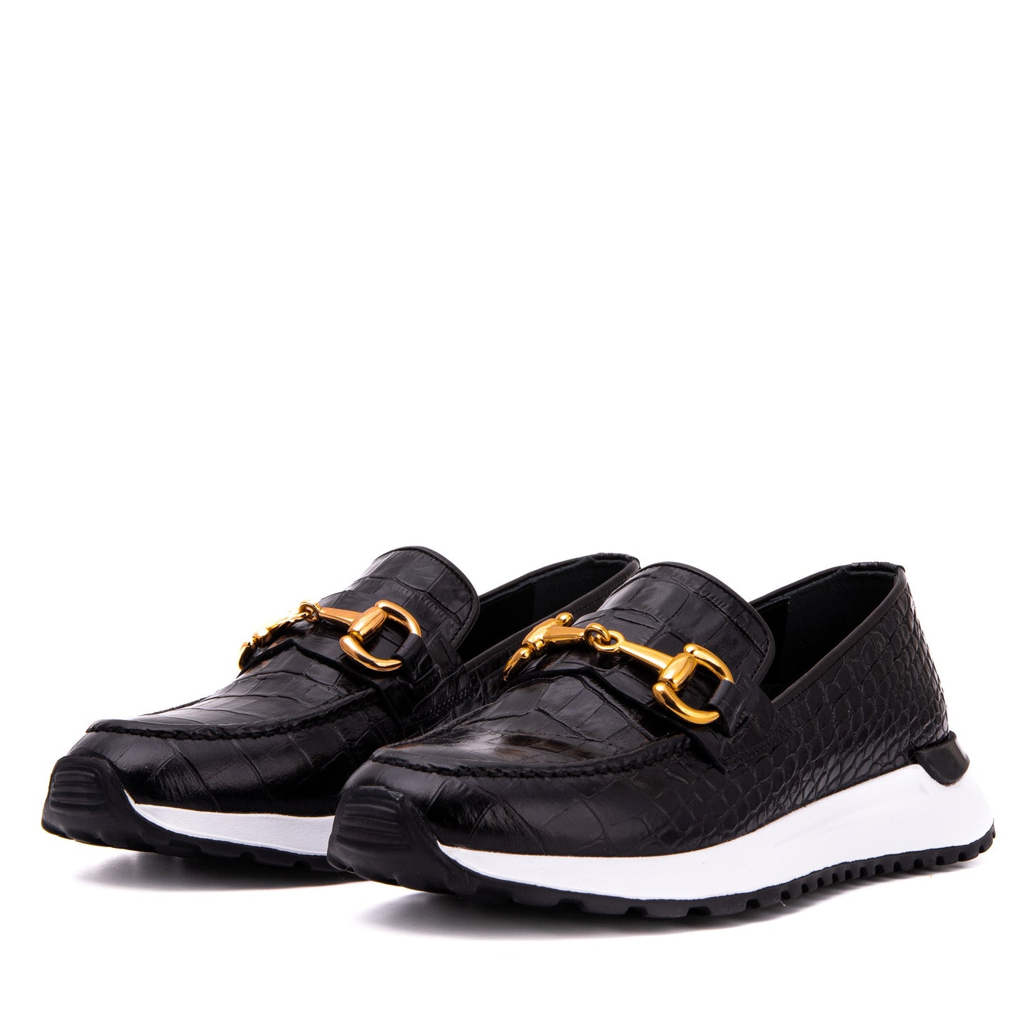 The Milan Black Croc-Embossed Leather Women Sneaker