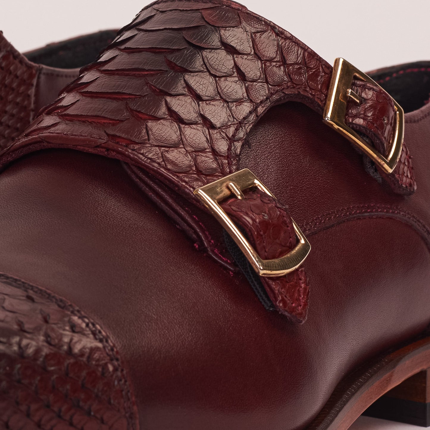 The Bishkek Burgundy Leather Cap Toe Double Monk Strap Men Shoe