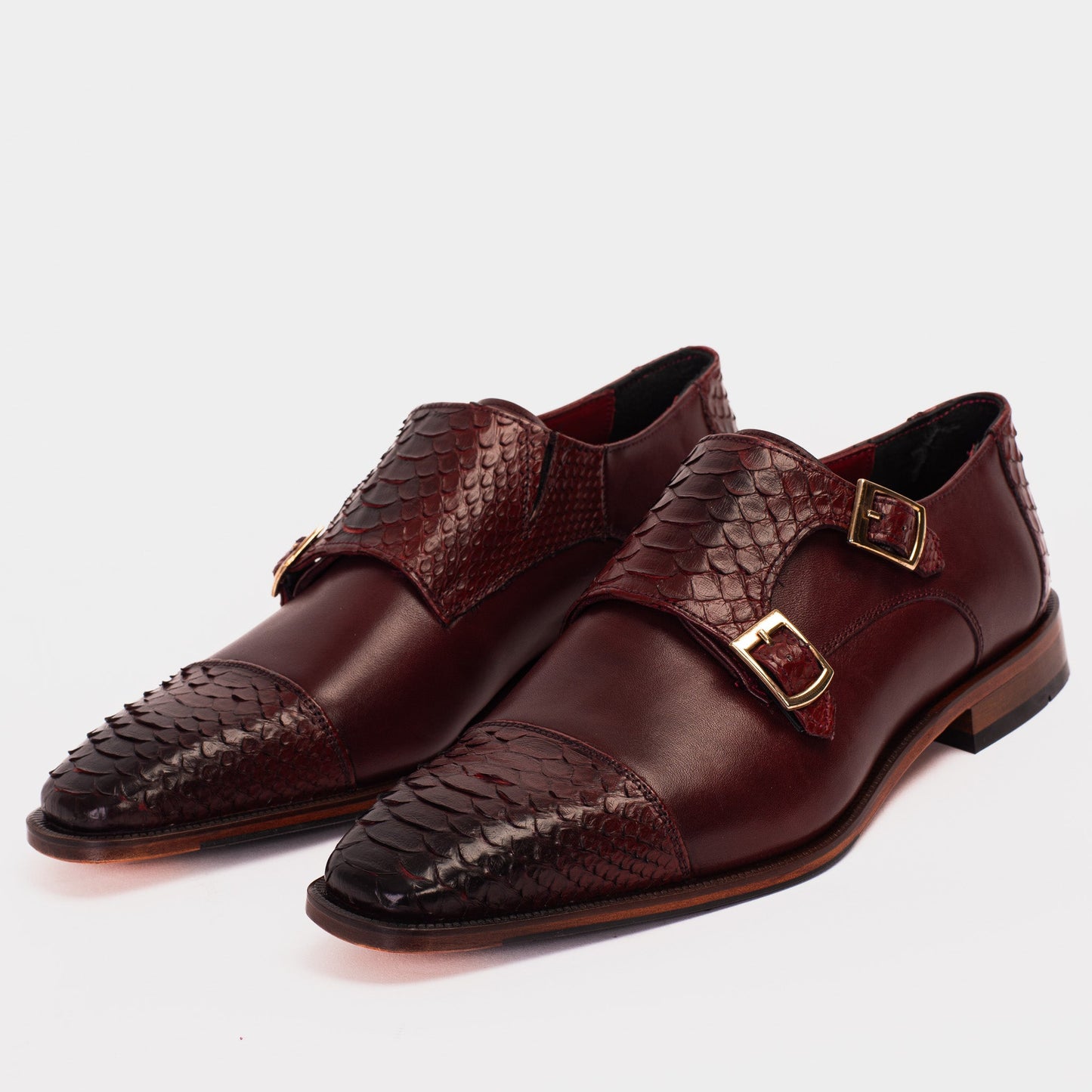 The Bishkek Burgundy Leather Cap Toe Double Monk Strap Men Shoe