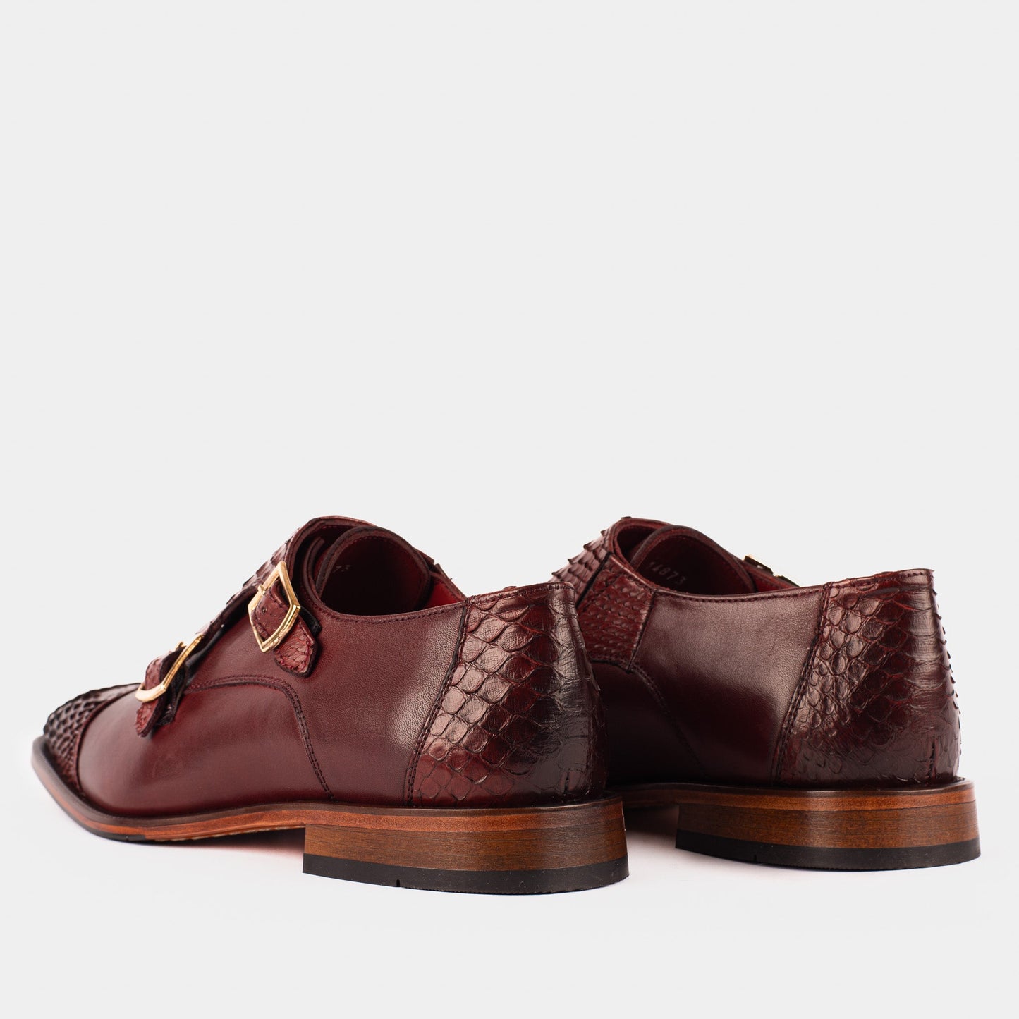 The Bishkek Burgundy Leather Cap Toe Double Monk Strap Men Shoe