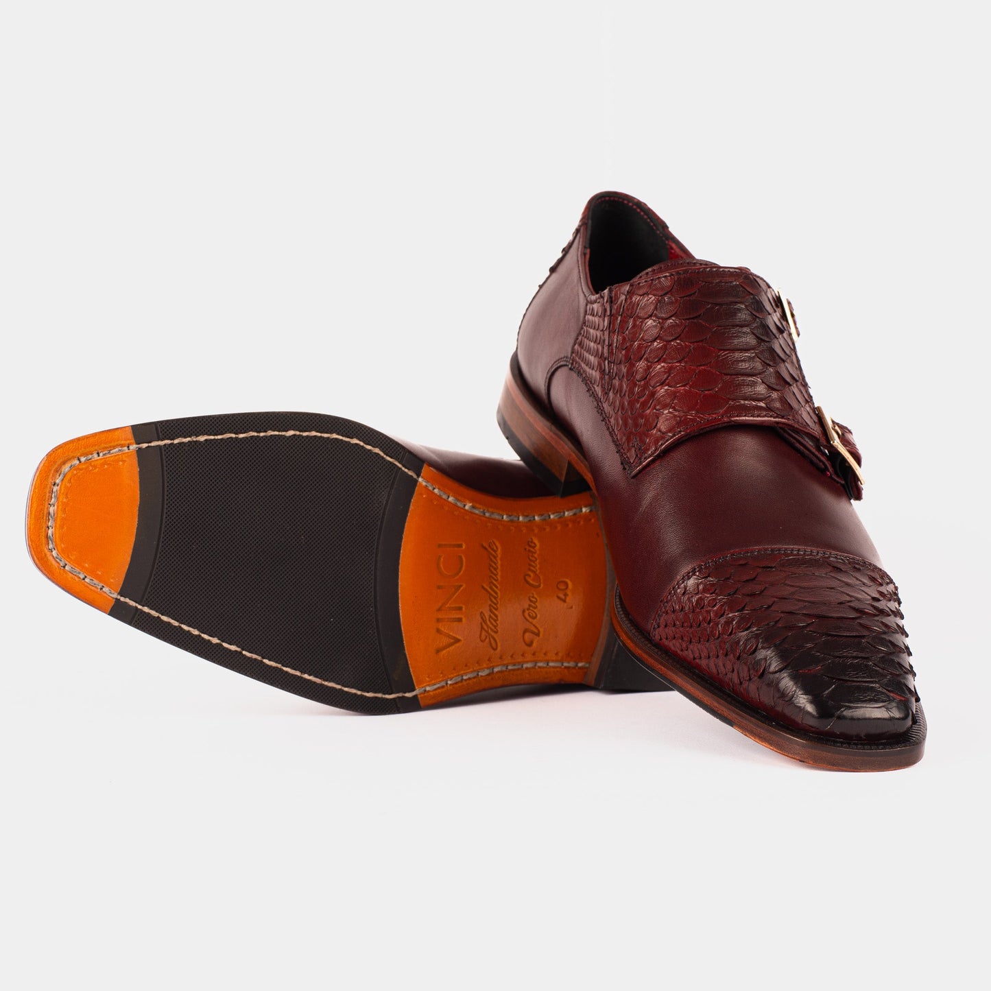 The Bishkek Burgundy Leather Cap Toe Double Monk Strap Men Shoe