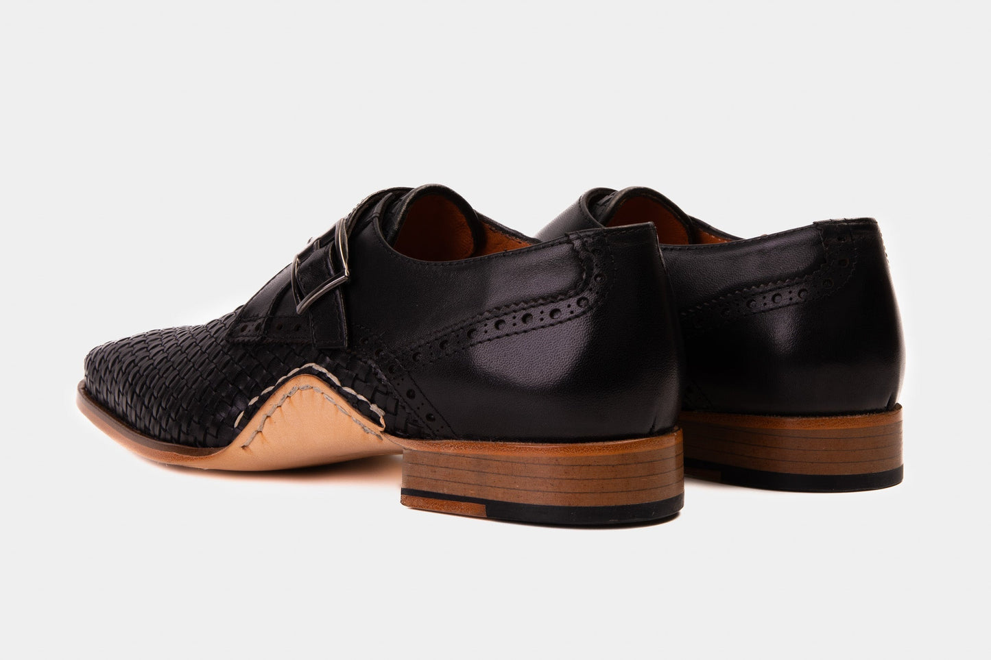 The Rolls Woven Black Leather Single Monk Strap Handmade Men Shoe