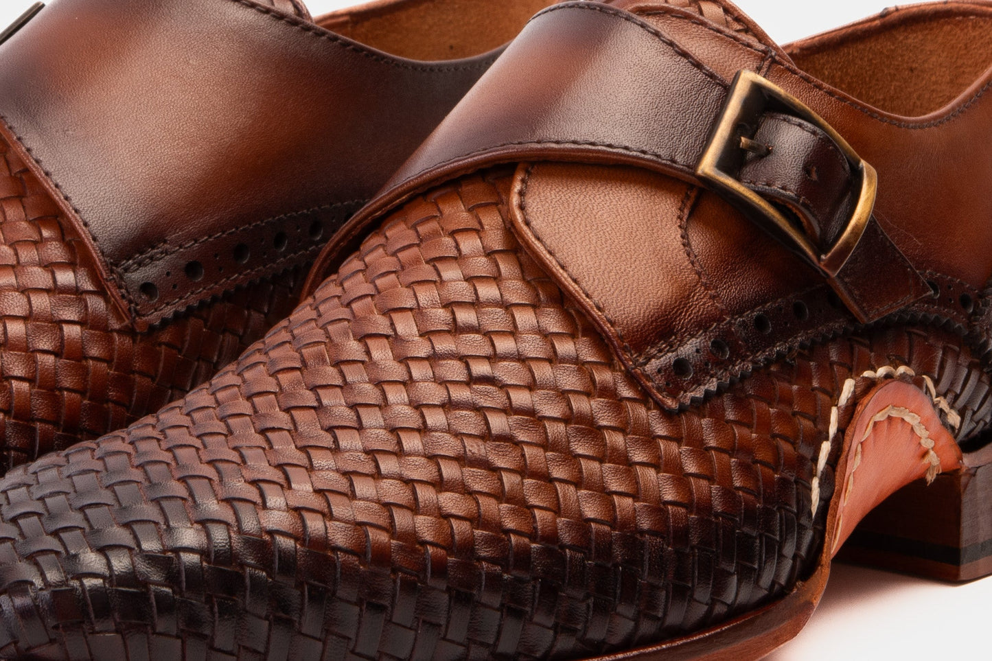 The Rolls Woven Tan Leather Single Monk Strap Handmade Men Shoe