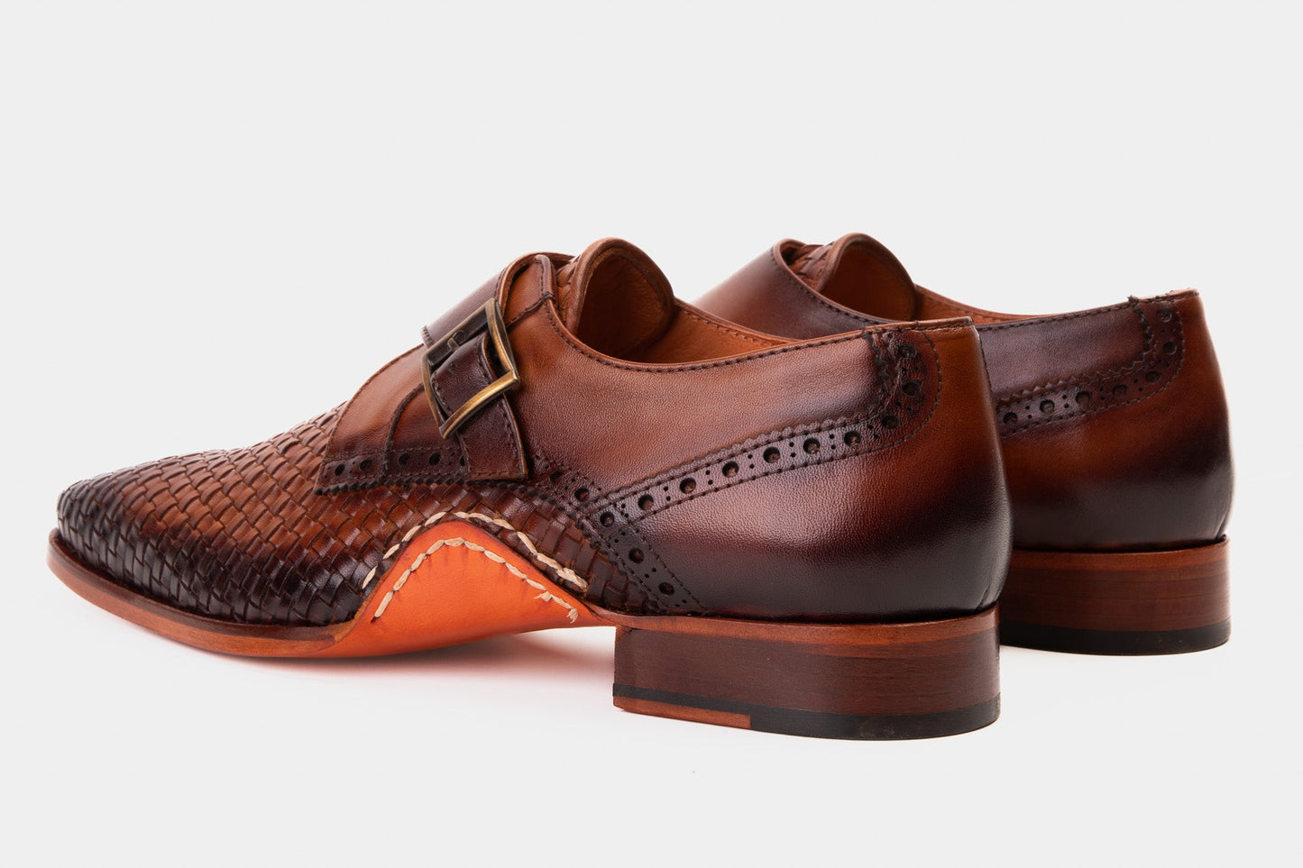 The Rolls Woven Tan Leather Single Monk Strap Handmade Men Shoe