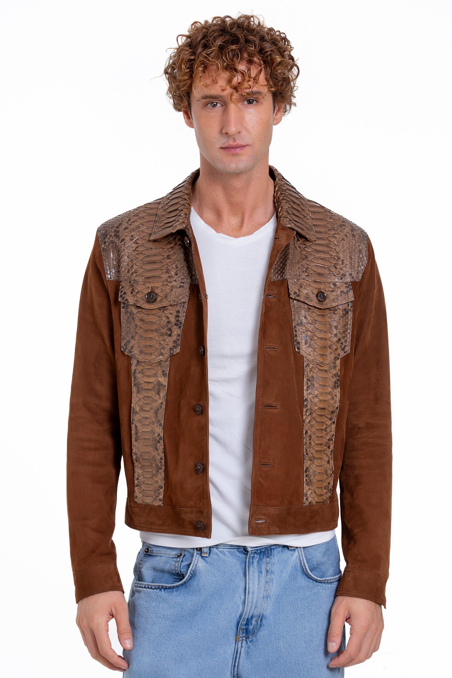 The Margaraten Pythn Skin Suede Leather Tan Men Jacket