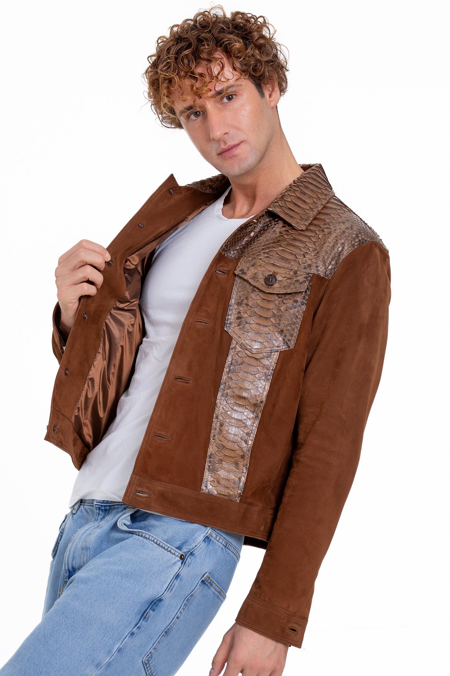 The Margaraten Pythn Skin Suede Leather Tan Men Jacket