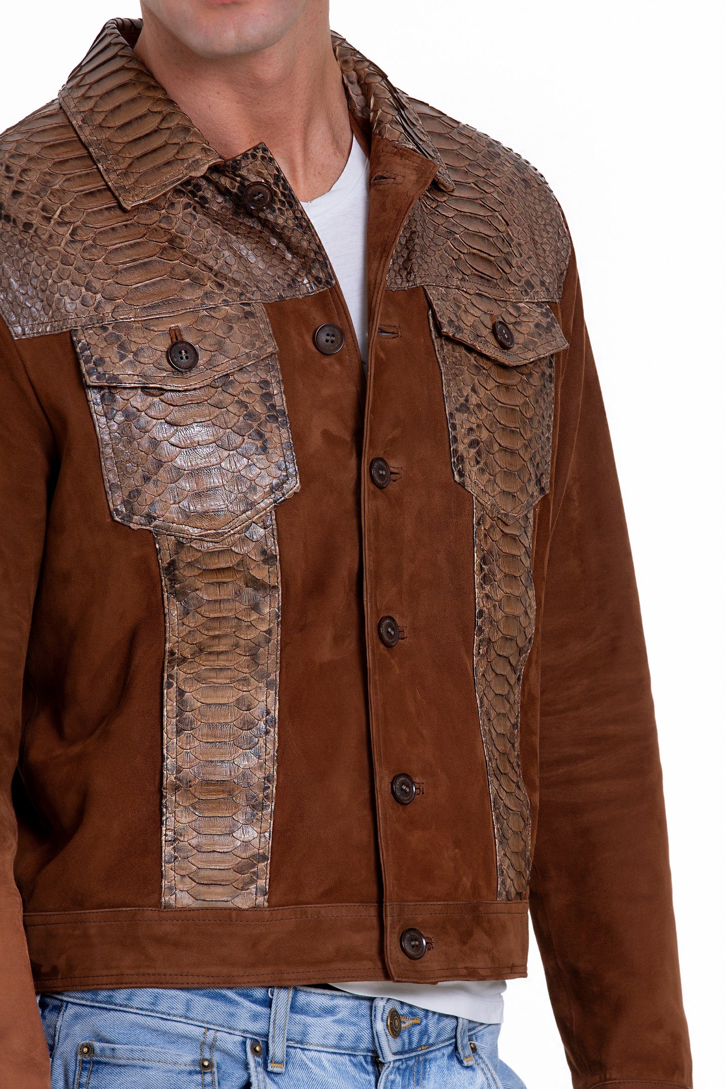 The Margaraten Pythn Skin Suede Leather Tan Men Jacket