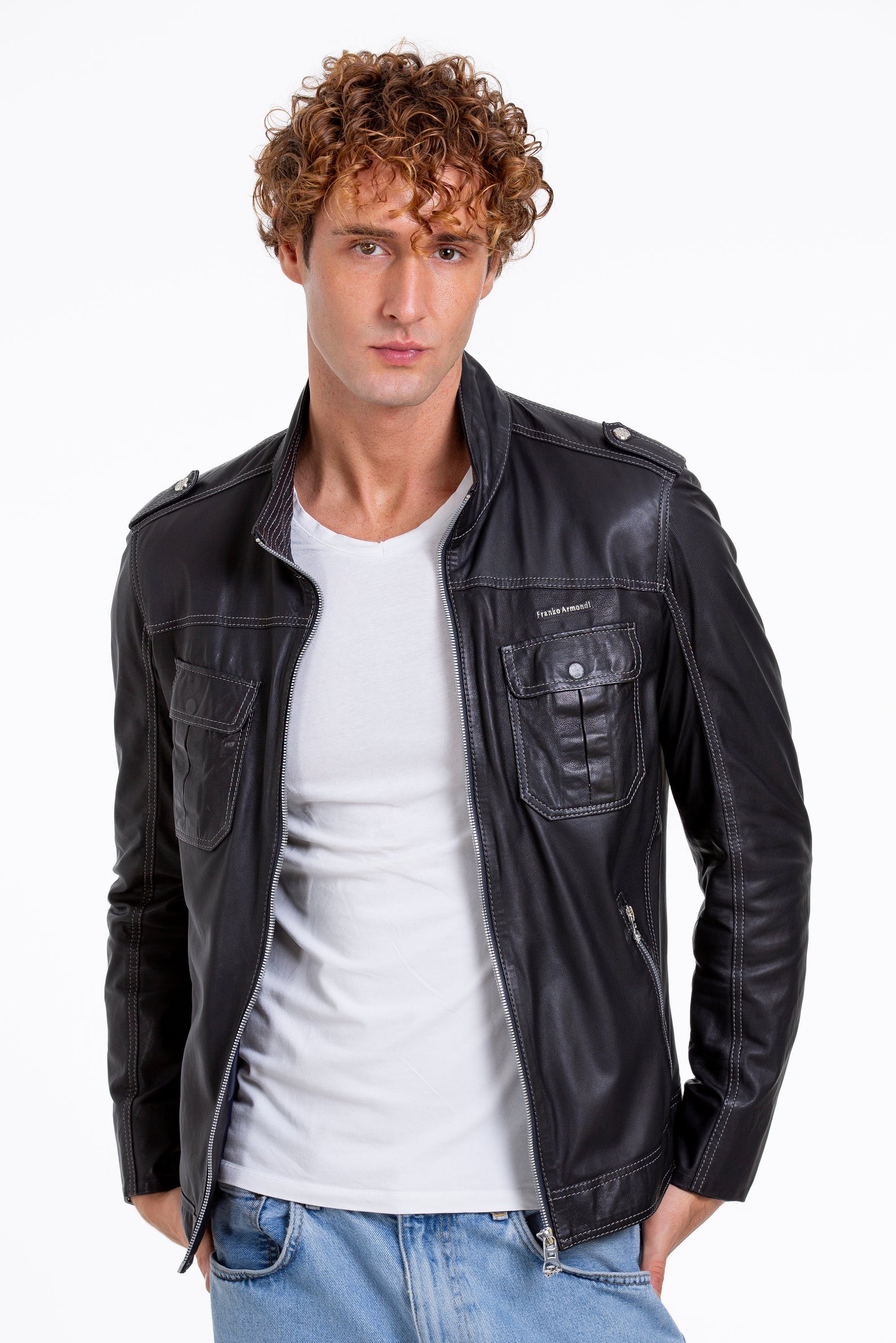 The Mausollos Navy Blue Leather Men Jacket