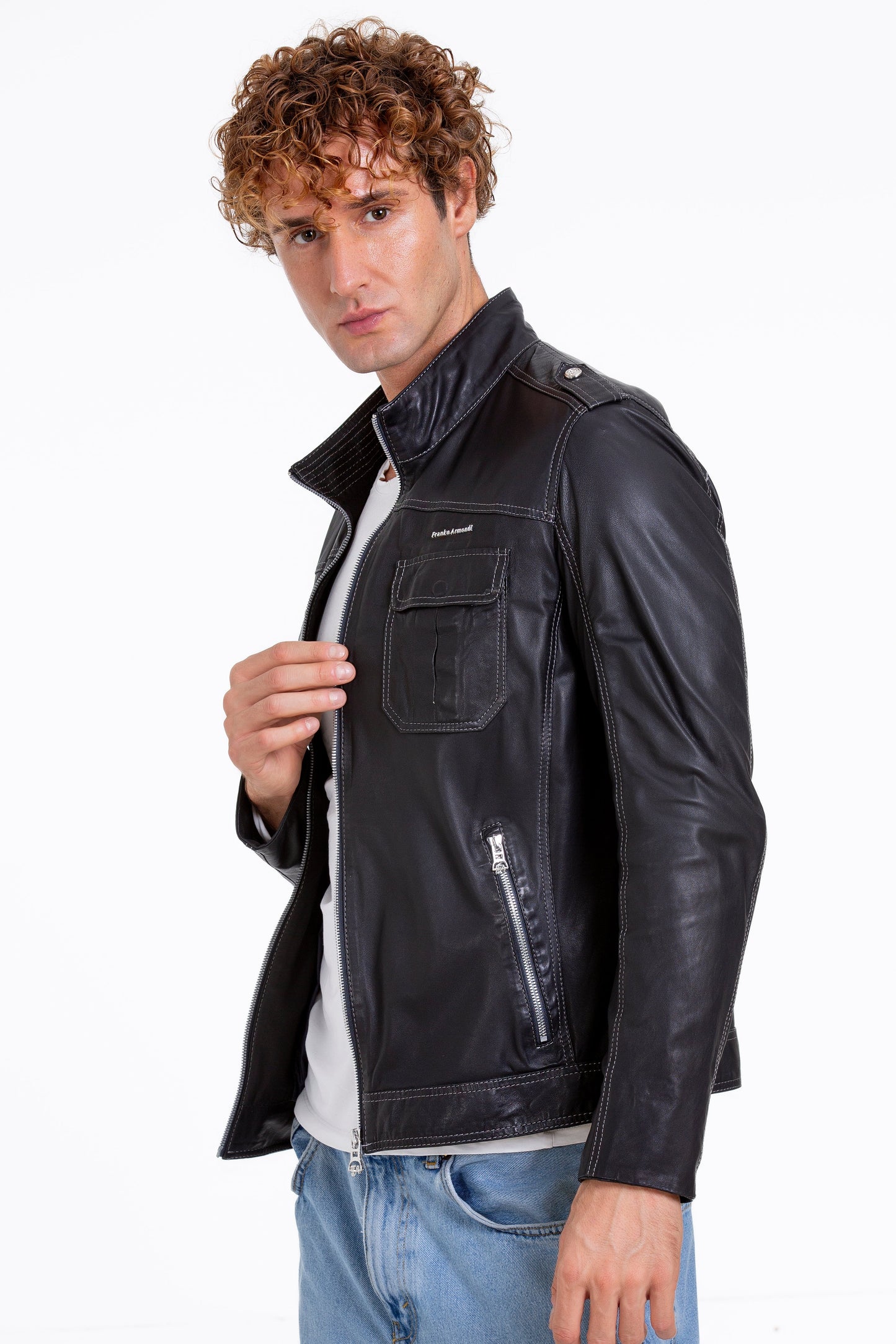 The Mausollos Navy Blue Leather Men Jacket
