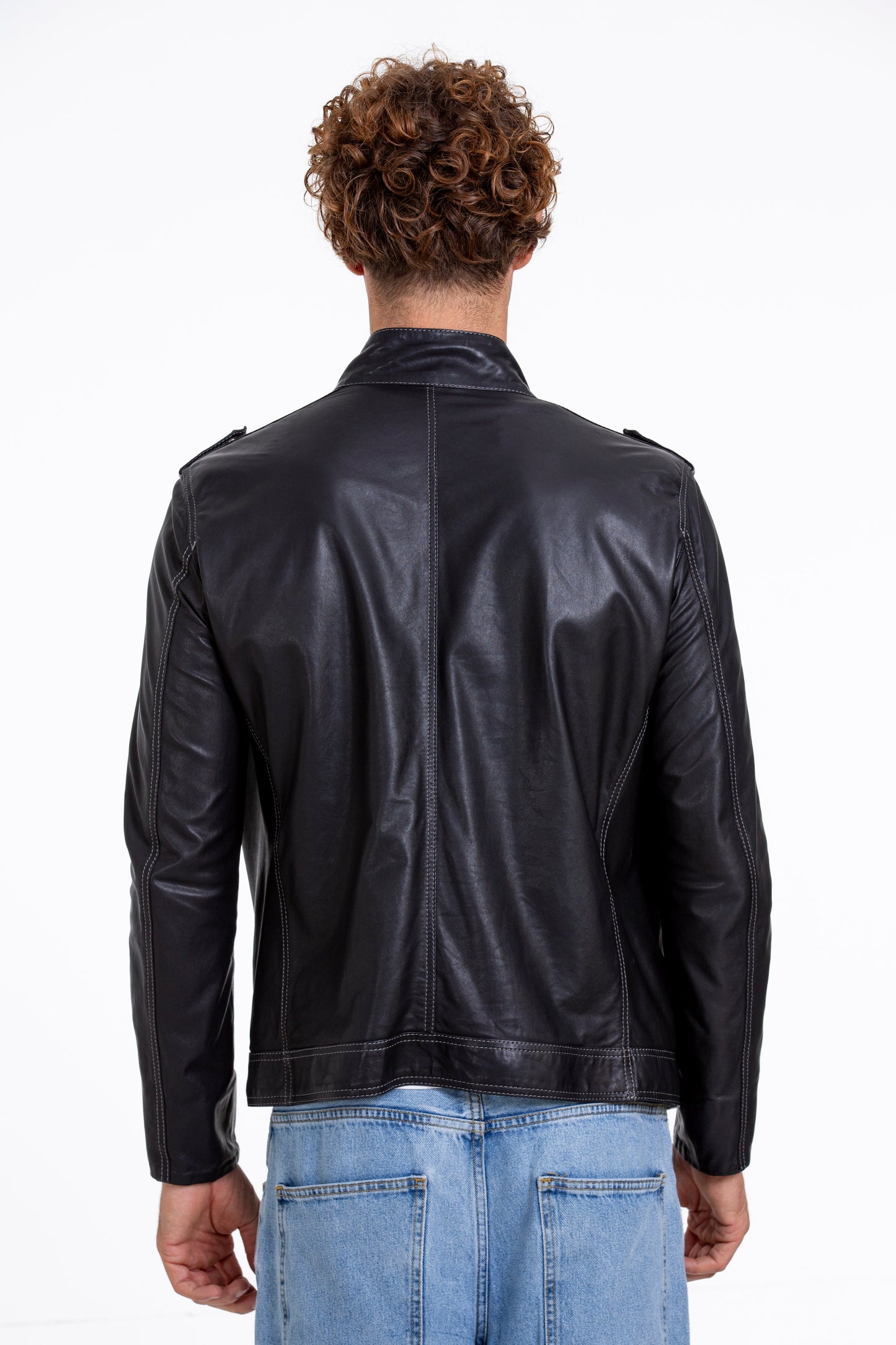 The Mausollos Navy Blue Leather Men Jacket
