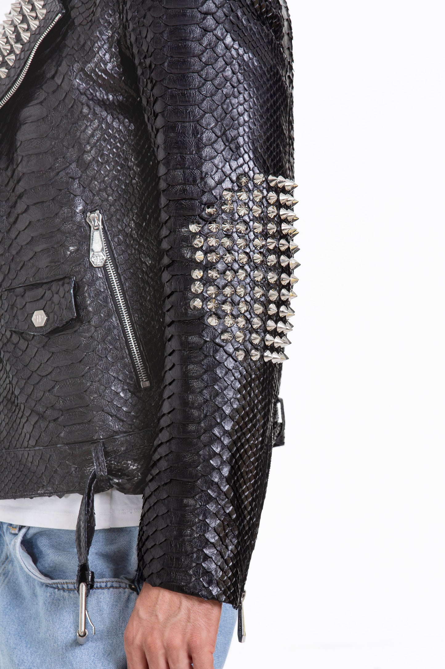 The Kopenhag Pythn Black Spike Leather Men Jacket