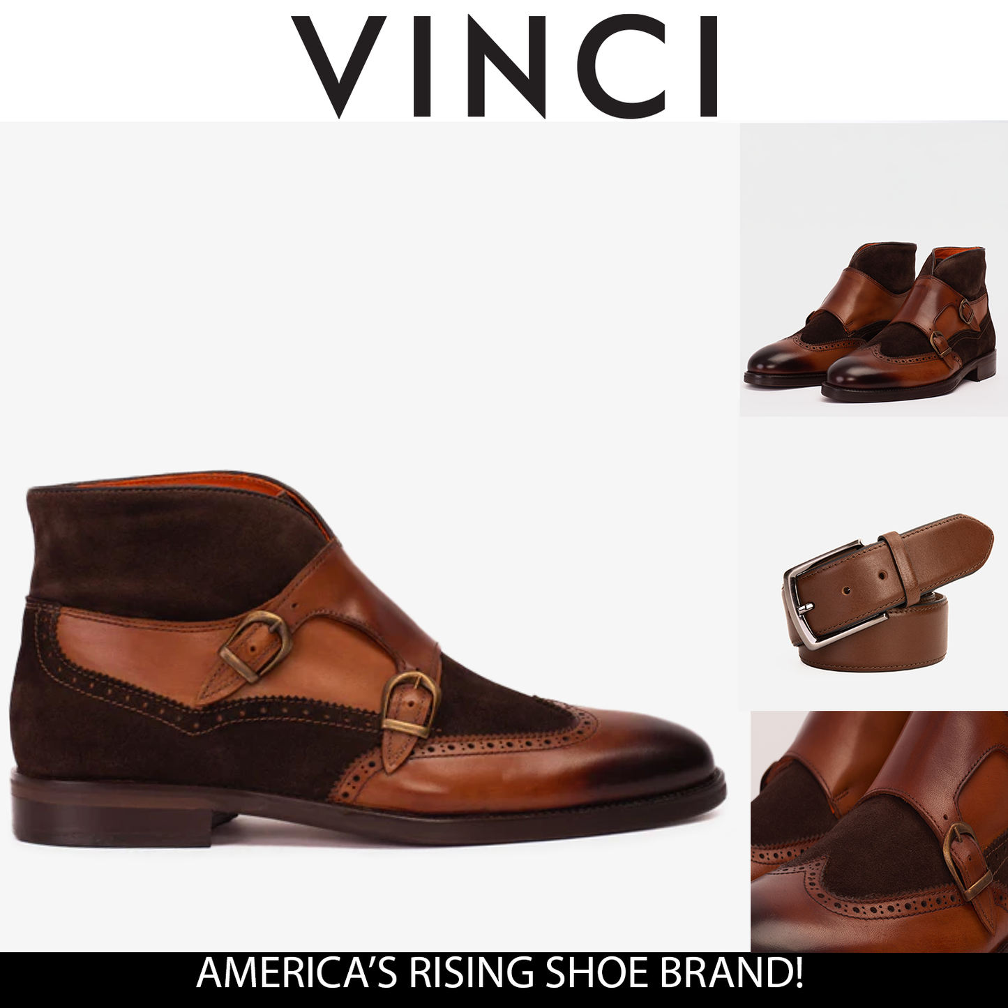 The Albus Tan Leather & Suede Double Strap Monk Brogue Men Boot