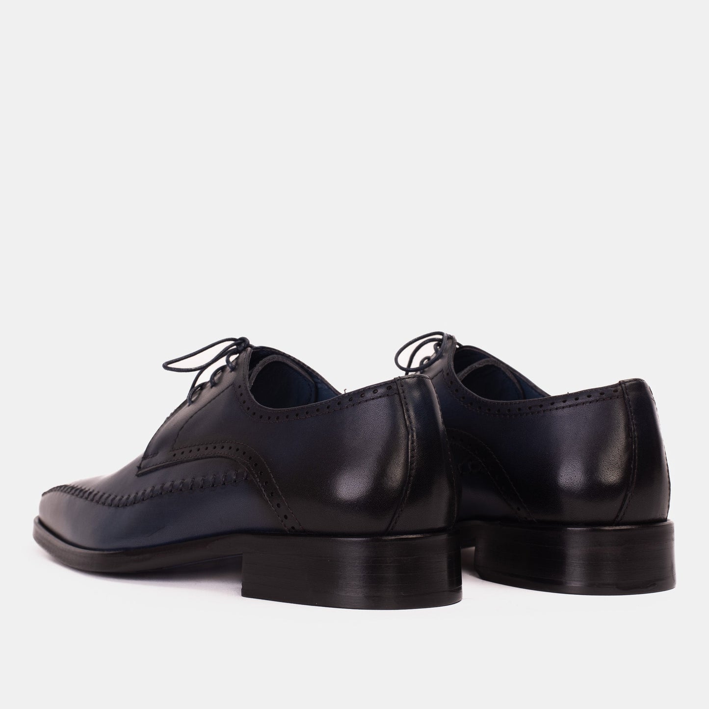The Moon Navy Blue Leather Derby Men Shoe