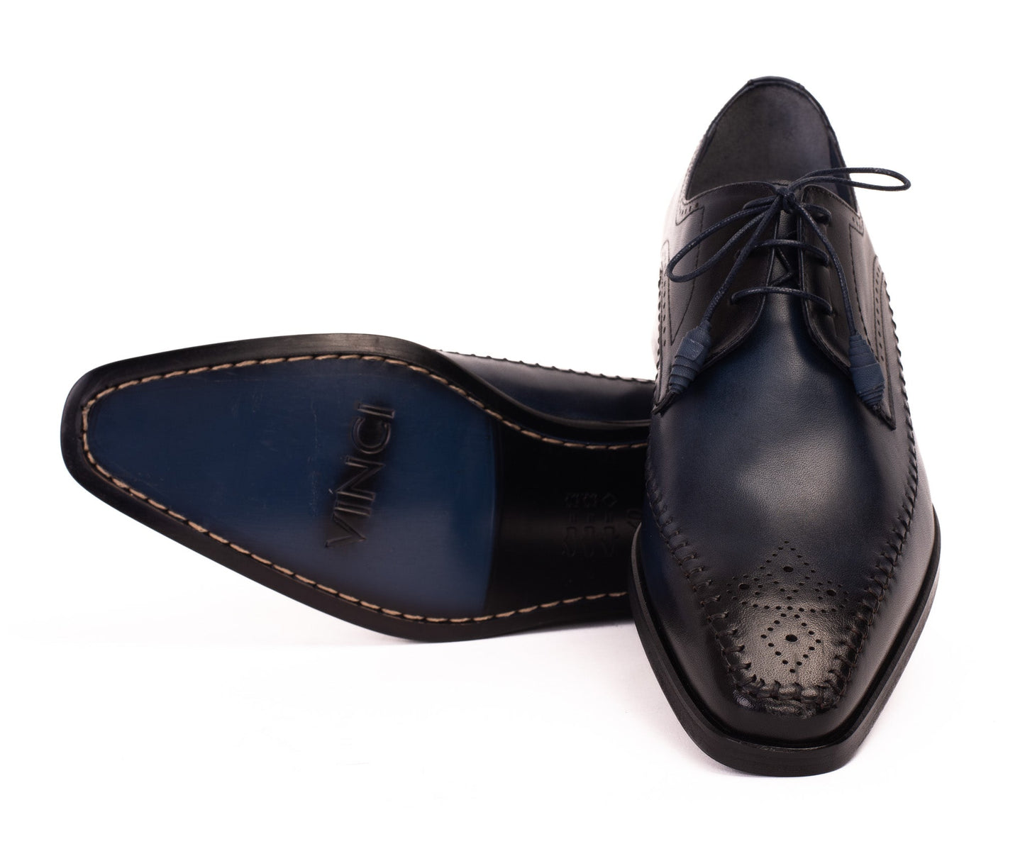 The Moon Navy Blue Leather Derby Men Shoe