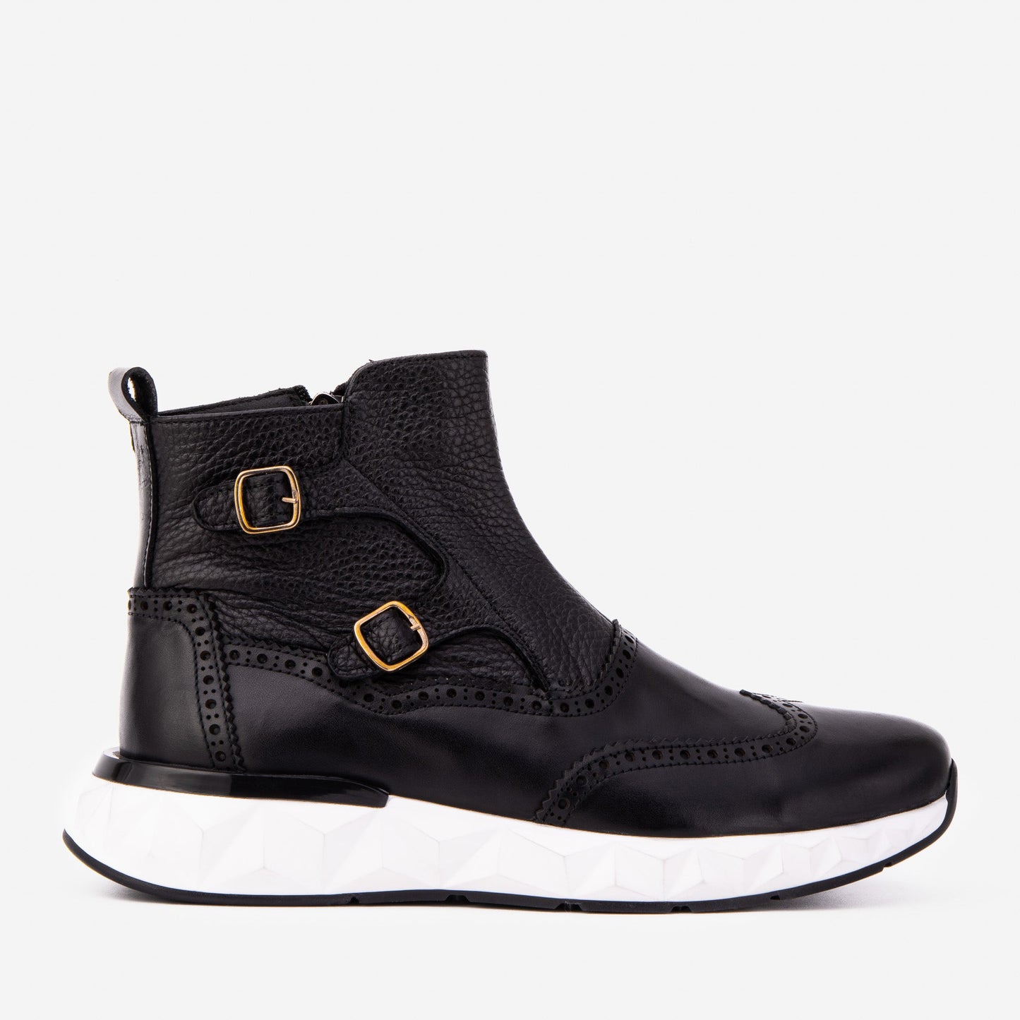 The Stealth Wingtip Buckle Black Leather Men Boot